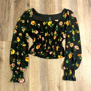 Forever 21 black floral top NWOT